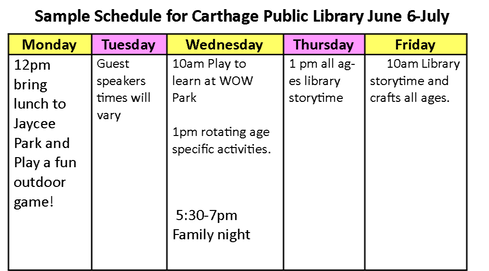 Sample weekly schedule